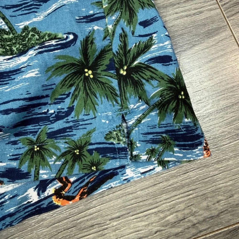 Vintage Cherokee Hawaiian Shirt Ocean Palm Trees Hibiscus Cotton‎ Boys L 10/12